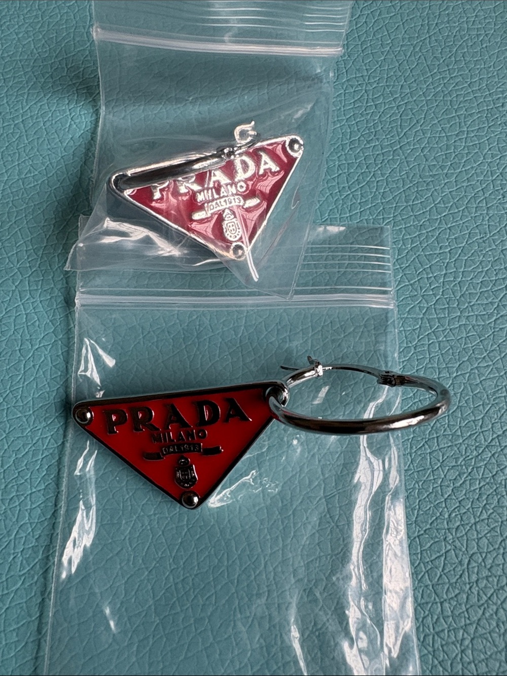 Red Silver-Tone Triangle Earrings
